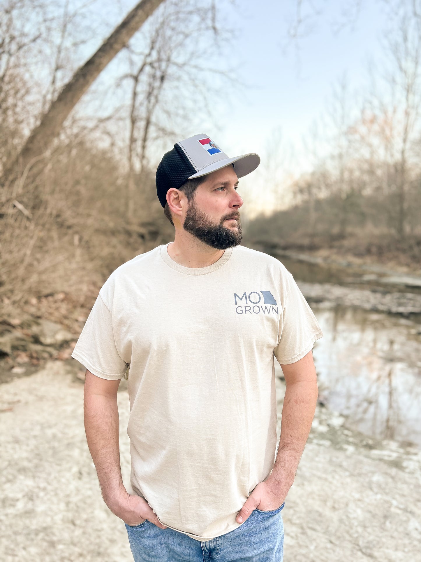 "MADE HERE, STAYED HERE" FLATBILL SNAPBACK TRUCKER HAT